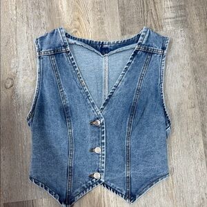 Classic Blue Denim Vest - Women's Sleeveless Button Front